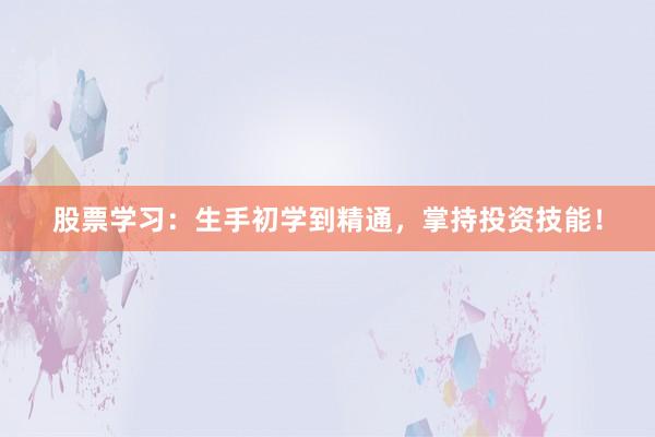 股票学习：生手初学到精通，掌持投资技能！