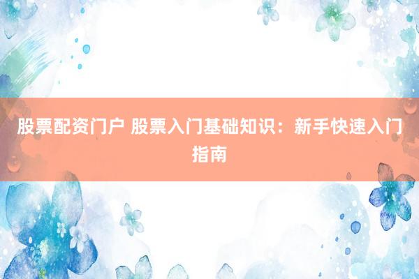 股票配资门户 股票入门基础知识：新手快速入门指南