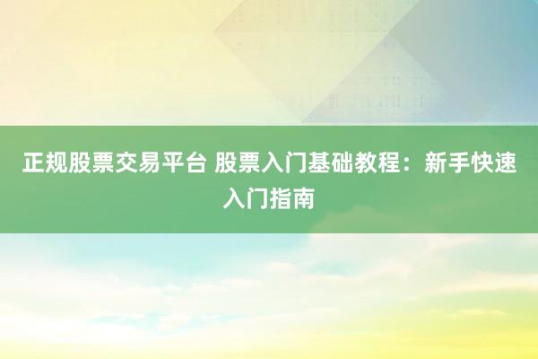 正规股票交易平台 股票入门基础教程：新手快速入门指南