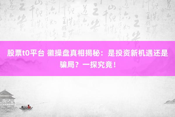 股票t0平台 徽操盘真相揭秘：是投资新机遇还是骗局？一探究竟！