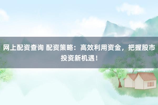 网上配资查询 配资策略：高效利用资金，把握股市投资新机遇！